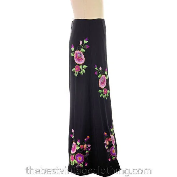 Vintage Embroidered  Maxi Skirt H. Fabrikant Wool Blend Black S