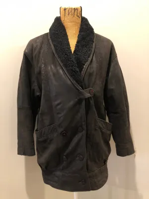 Vintage Jeno de Paris Black Shearling Coat, Made in Canada