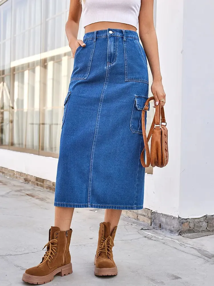 Washed Denim Utility Skirt