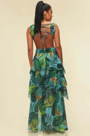 West Palm Maxi Tiered Cut Out Tropical Print Dress *limited*