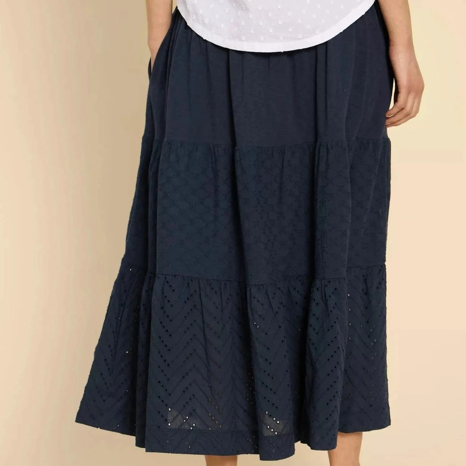 White Stuff Marissa Broderie Maxi Skirt in Dark Navy