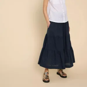 White Stuff Marissa Broderie Maxi Skirt in Dark Navy