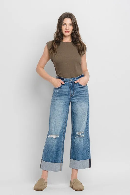 WILLIE SUPER HIGH RISE DOUBLE CUFFED BAGGY WIDE JEANS