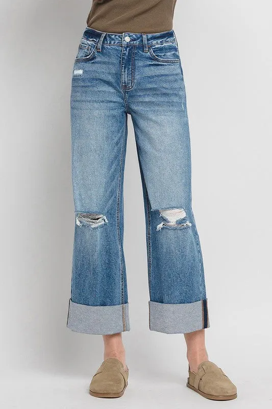 WILLIE SUPER HIGH RISE DOUBLE CUFFED BAGGY WIDE JEANS