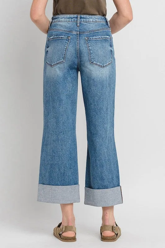 WILLIE SUPER HIGH RISE DOUBLE CUFFED BAGGY WIDE JEANS