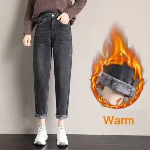 Women Velvet Thick Warm Jeans