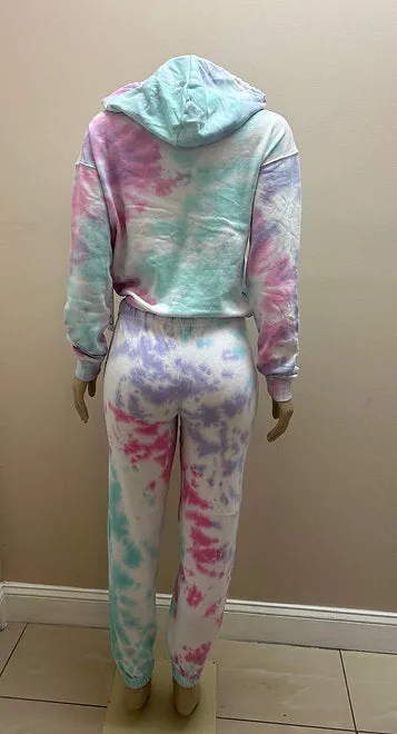 Women's Tracksuits Sweatshirt Hoodie Tie Dye Outfit Joggers Two Piece Set