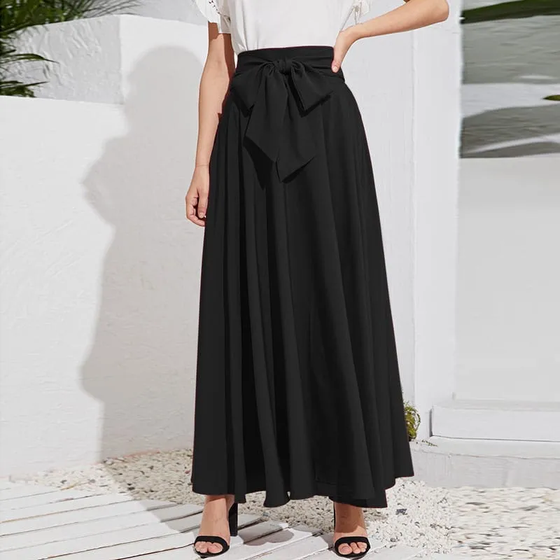 ZANZEA Elegant Women Summer Bow Tie A-line Holiday Skirt Faldas Saia Fashion Beach High Waist Solid Long Skirts Maxi Skirt Jupe 2XL S1844789