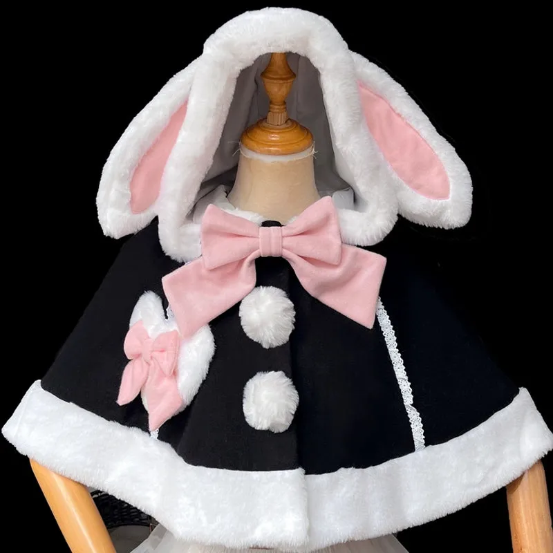 ZhiJinYuan~Kawaii Lolita Cape Winter Lolita Cat Rabbit Ear Coat