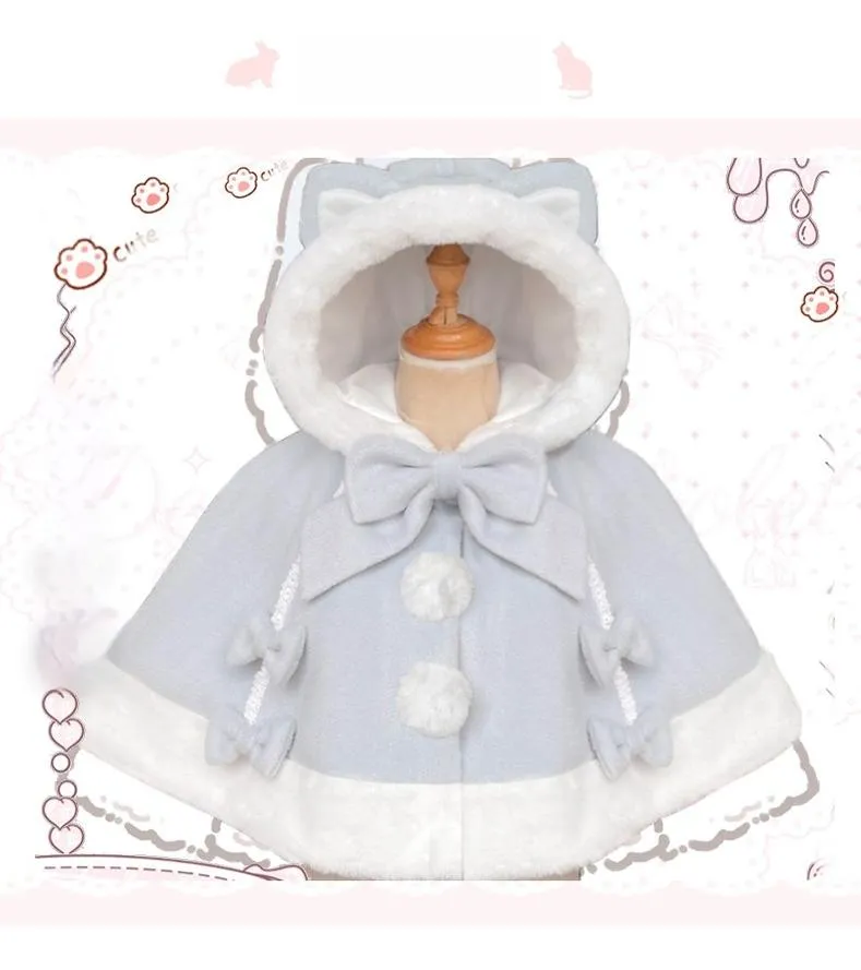 ZhiJinYuan~Kawaii Lolita Cape Winter Lolita Cat Rabbit Ear Coat