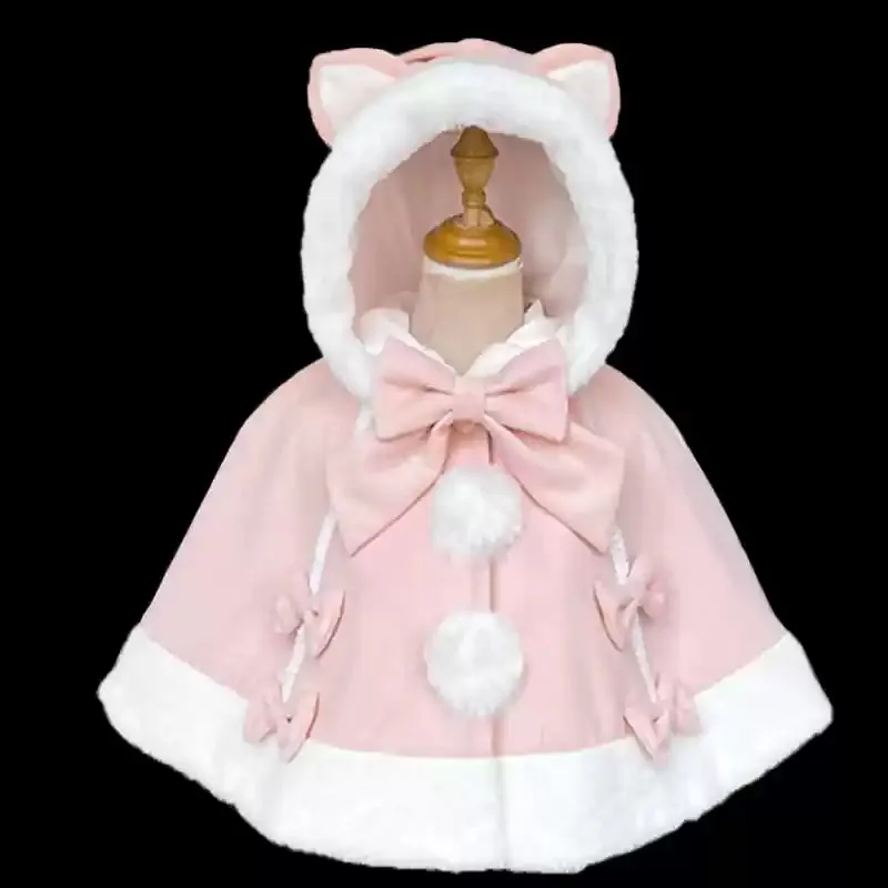 ZhiJinYuan~Kawaii Lolita Cape Winter Lolita Cat Rabbit Ear Coat