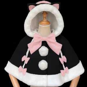 ZhiJinYuan~Kawaii Lolita Cape Winter Lolita Cat Rabbit Ear Coat