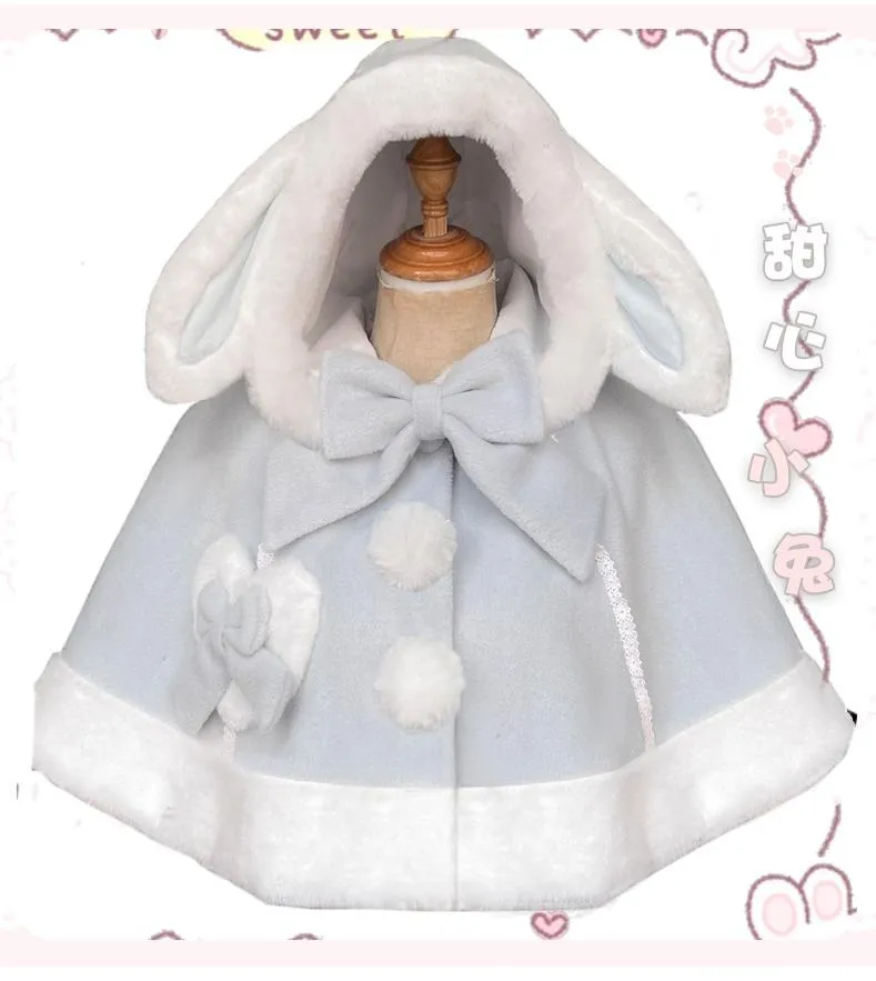 ZhiJinYuan~Kawaii Lolita Cape Winter Lolita Cat Rabbit Ear Coat