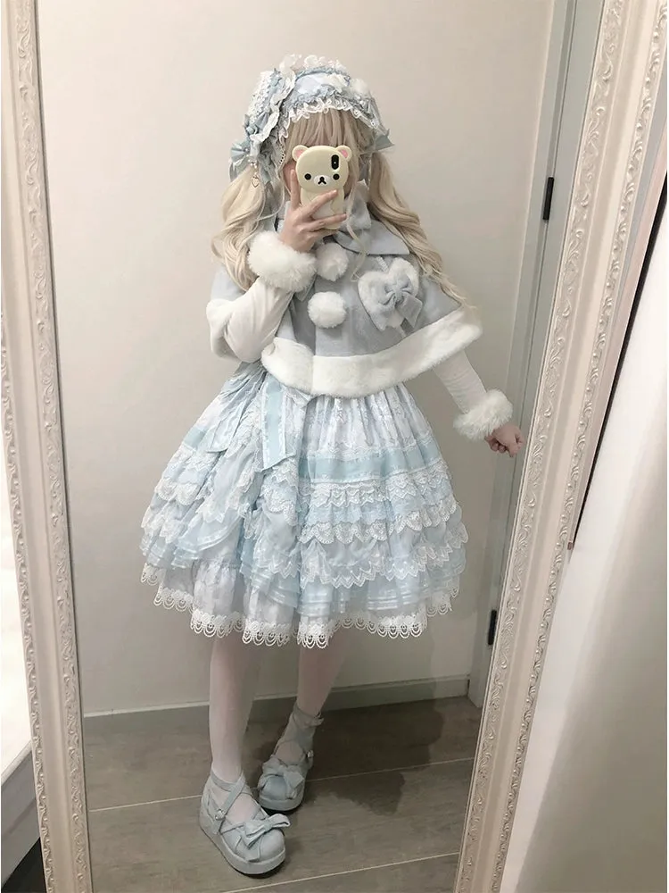 ZhiJinYuan~Kawaii Lolita Cape Winter Lolita Cat Rabbit Ear Coat